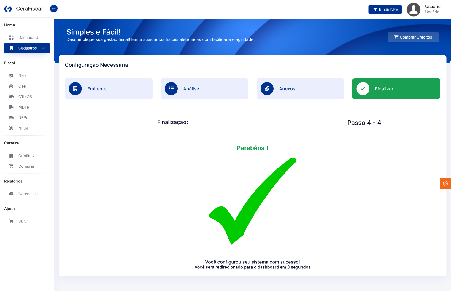 Passo 4, configuração concluída